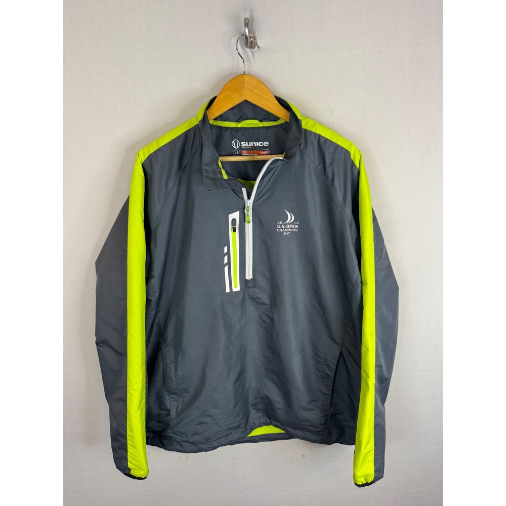 Sunice Sport Golf Jacket 1/4 Zip Windbreaker Grey Lime L